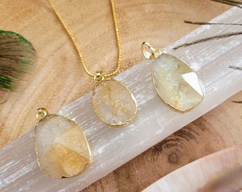 Citrine pendant necklace freeform crystal healing jewellery natural stone witchy lucky jewelry gift for him or her