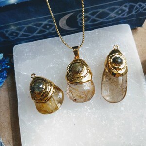 Golden Rutilated quartz and labradorite necklace gift for her jewellery for men witchy jewelry for women image 2