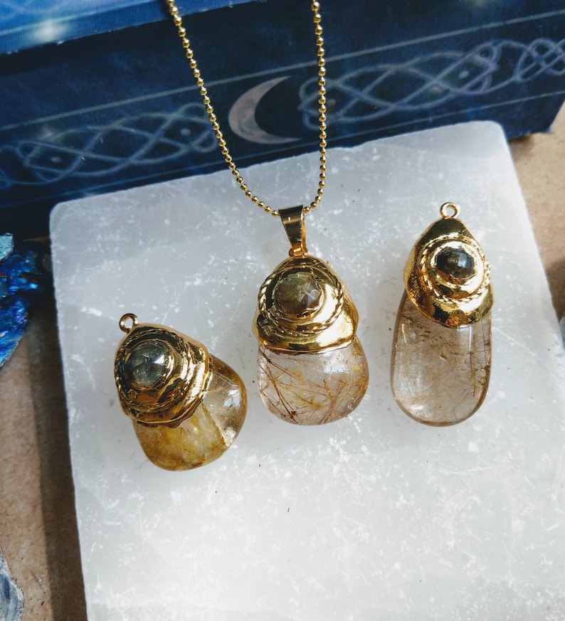 Golden Rutilated quartz and labradorite necklace gift for her jewellery for men witchy jewelry for women image 2