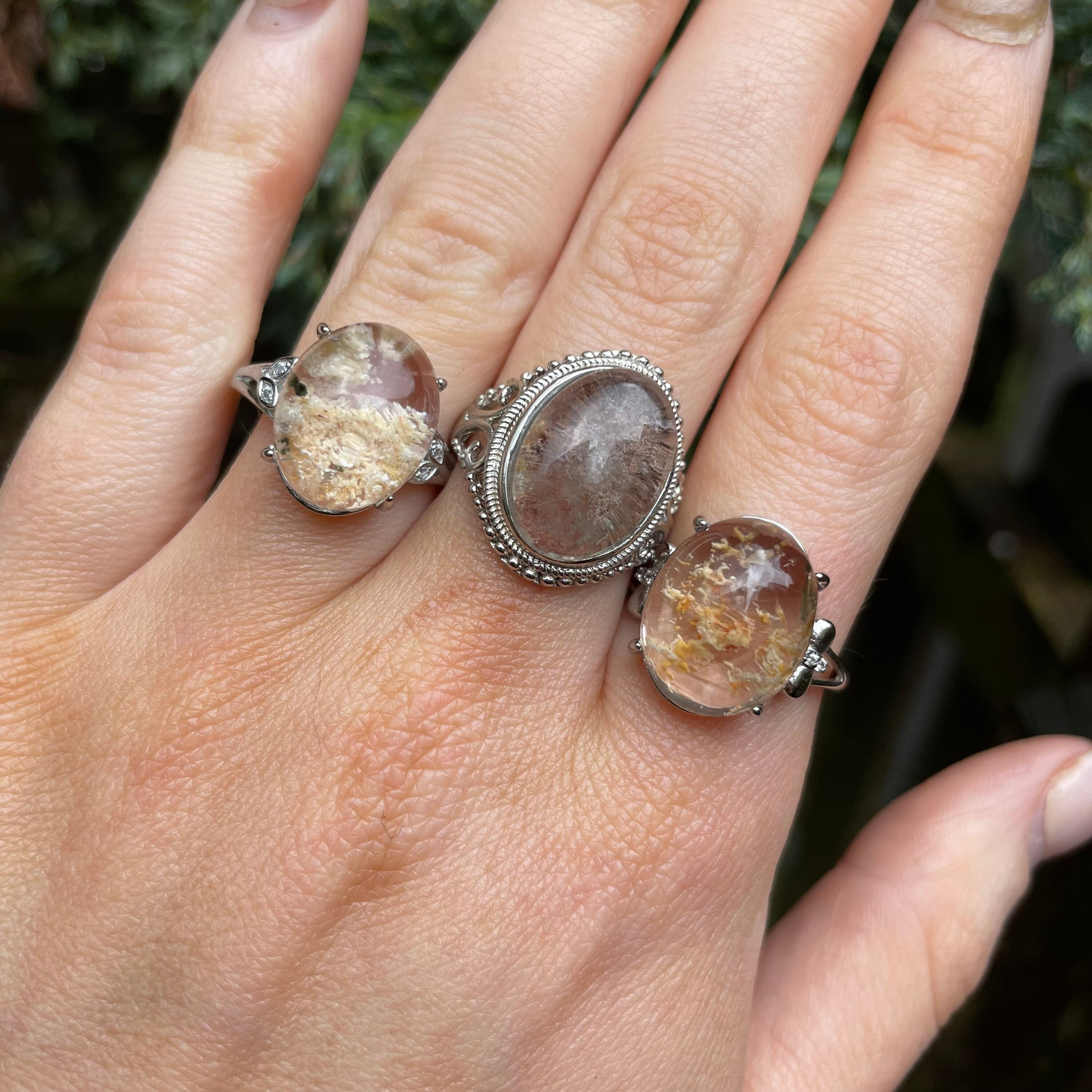 Phantom Quartz Lodalite Ring Adjustable White Copper Crystal