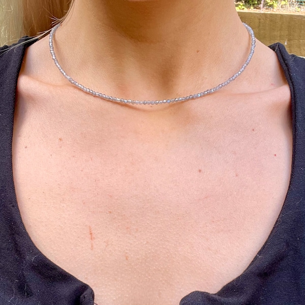 Labradorite choker necklace minimalist crystal healing natural stone