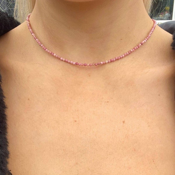 Rhodochrosite choker rhodochrosite necklace minimalist choker pink choker crystal healing jewellery