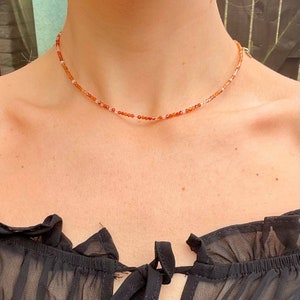 Carnelian choker necklace minimalist crystal healing natural stone