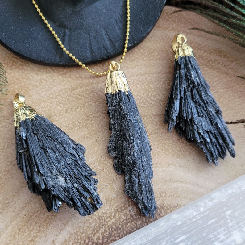 Raw black kyanite pendant necklace witchy jewellery gift for him or her protection jewelry for men or women image 1