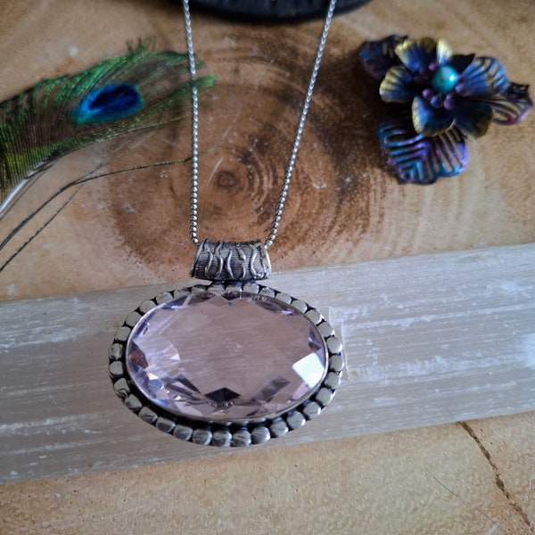 Pink topaz pendant necklace crystal healing witchy jewellery gift for him or her jewelry for women