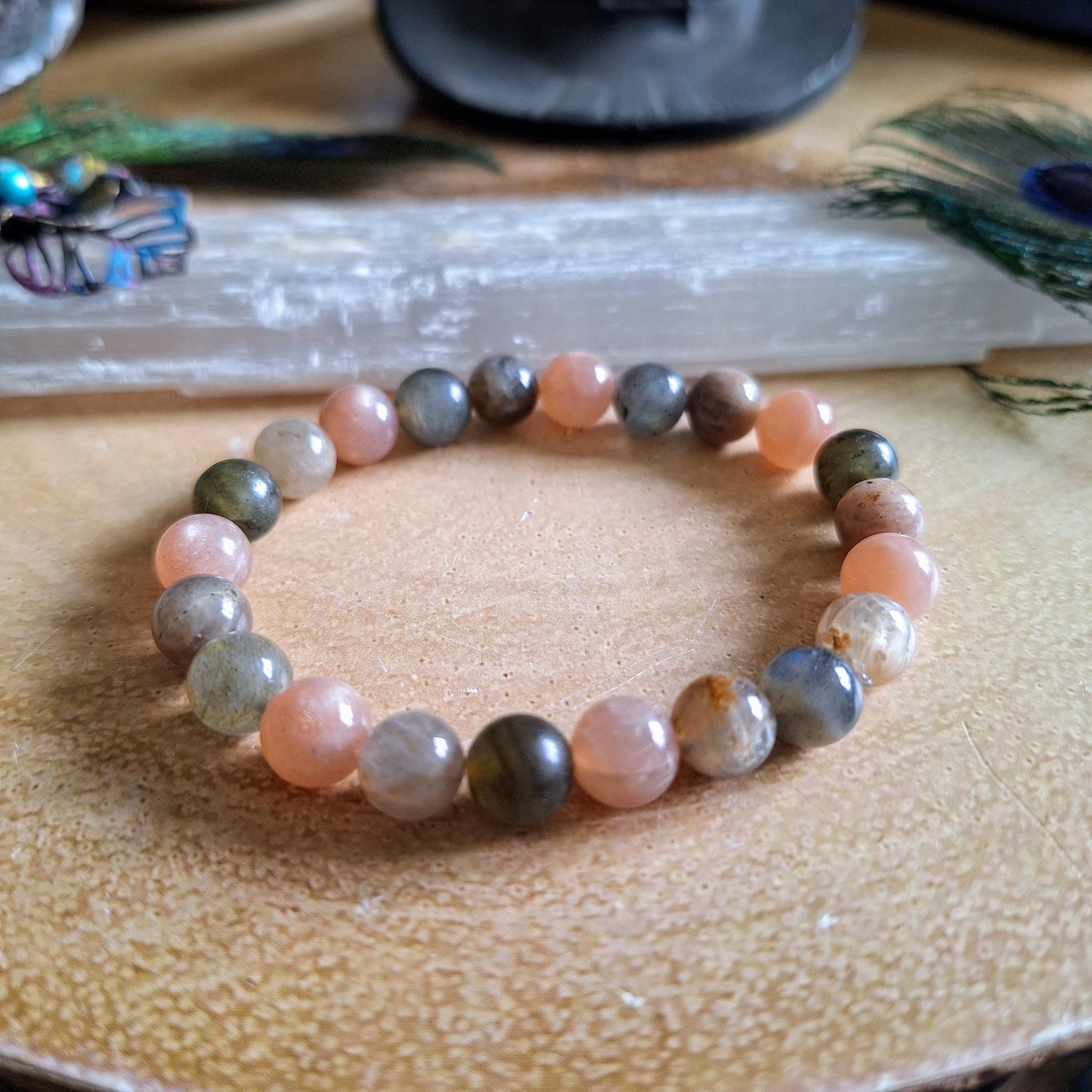 Labradorite Sunstone Moonstone Bracelet: Crystal Healing Jewellery