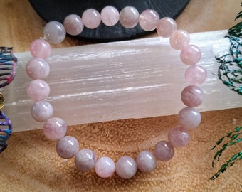 Bracelet en quartz rose lavande Cadeau en pierre naturelle curative pour elle, superposition de bijoux extensibles