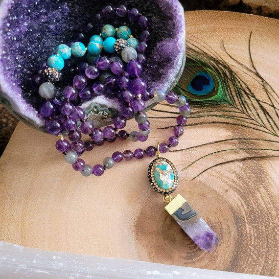 Turquoise and amethyst necklace sale