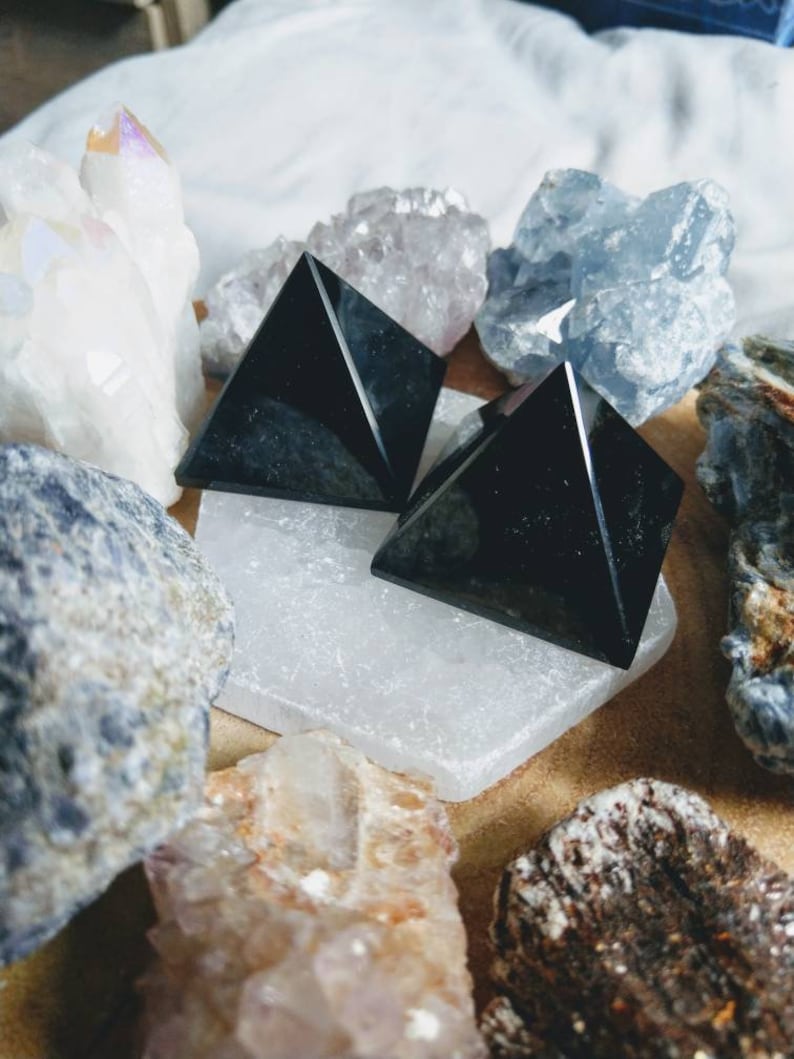 Black Obsidian pyramid protection crystal healing approx 40mm