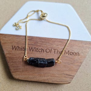 Raw Black Tourmaline Bracelet: Minimalist Adjustable Crystal Jewellery