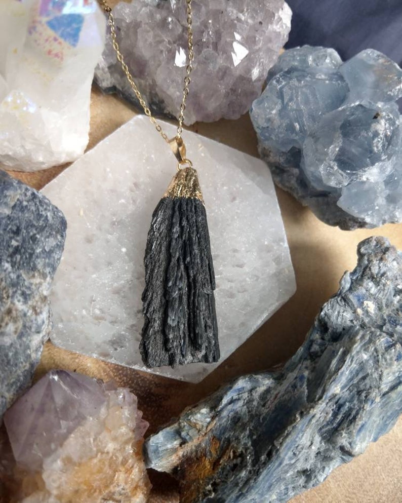 Raw black kyanite pendant necklace witchy jewellery gift for him or her protection jewelry for men or women image 5