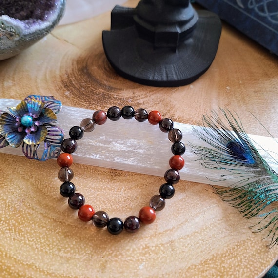 Root Chakra Bracelet: Black Tourmaline, Red Garnet Bloodstone