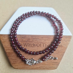 Red Garnet Choker Necklace – Minimalist Crystal Healing Jewellery Gift for Her | 4mm Natural Stone Beads