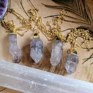 Raw Herkimer Diamond Pendant Necklace: Gold Electroplated Crystal Healing image 7