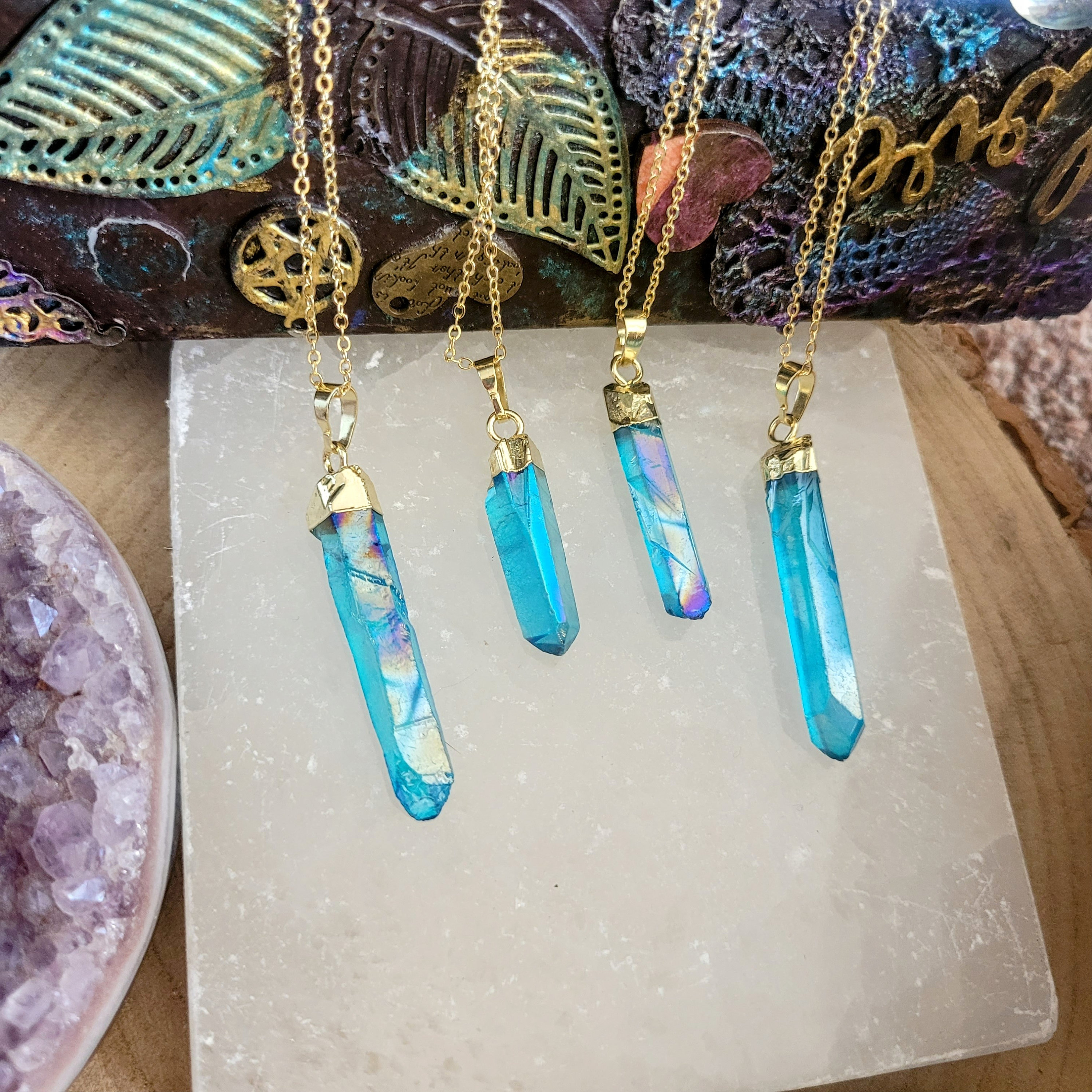Aqua Aura Quartz Pendant - Crystal Jewellery - Conscious Stones