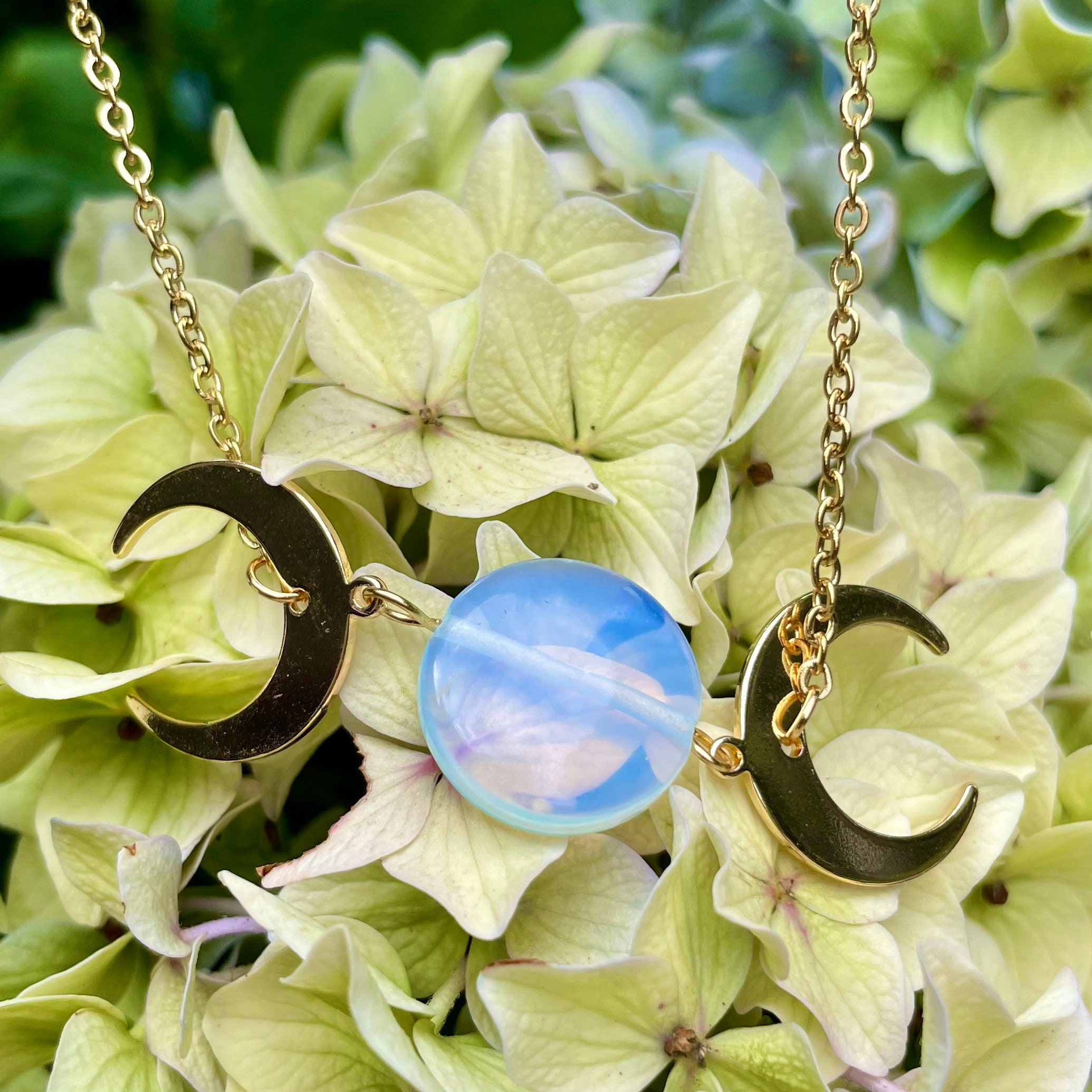 Opalite Triple Moon Choker Necklace Crystal Healing Natural Etsy