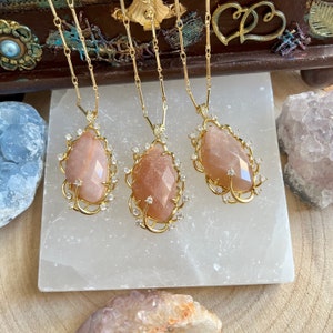 sunstone necklace pendant crystal healing natural stone encourages positivity and happiness