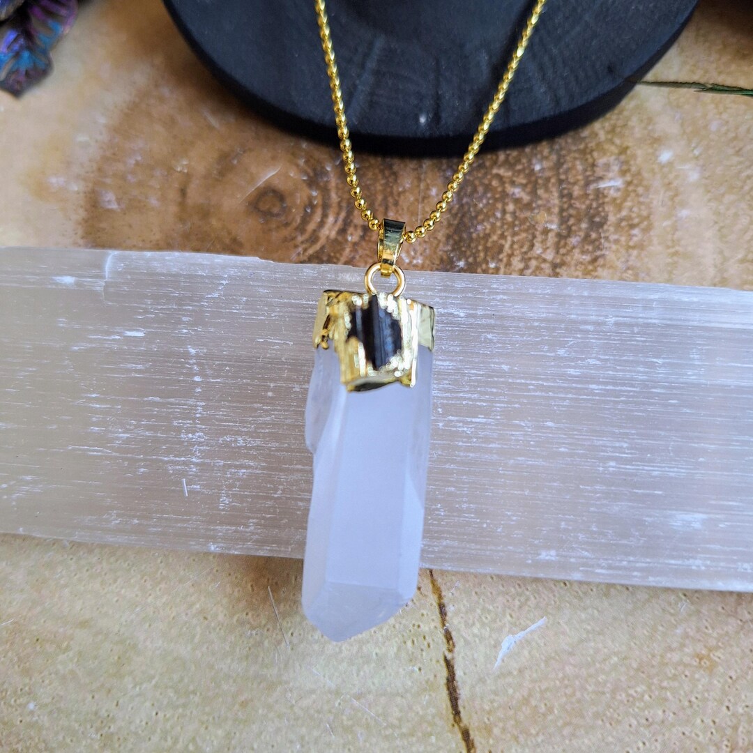 Clear Quartz and Black Tourmaline Pendant Necklace Crystal Gift for Her