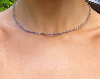 Iolite Choker Necklace: Minimalist Crystal Healing Stone Jewellery
