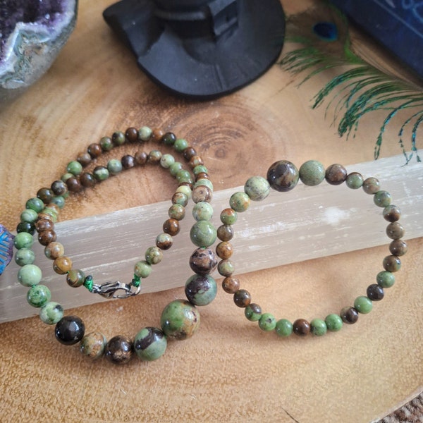 African green opal bracelet and necklace set Crystal healing natural stone jewellery gift for her