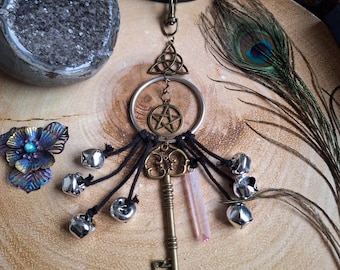 Witches Bells: Protection Charm with Key, Pentagram and Quartz