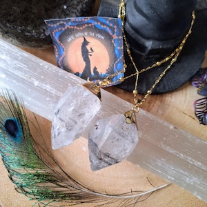 Raw Herkimer Diamond Pendant Necklace: Gold Electroplated Crystal Healing