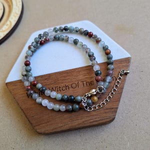 Bloodstone Choker Necklace – Minimalist Crystal Healing Jewellery – Natural Stone Gift for Her or Him – 4mm Beads – Root Chakra