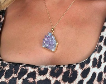 Amethyst Aura Cluster Pendant: Sparkly Druzy Jewellery