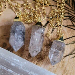 Raw Herkimer Diamond Pendant Necklace: Gold Electroplated Crystal Healing image 11