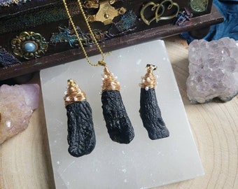 Large tektite pendant with pearl necklace meteorite jewellery crystal natural Stone jewelry