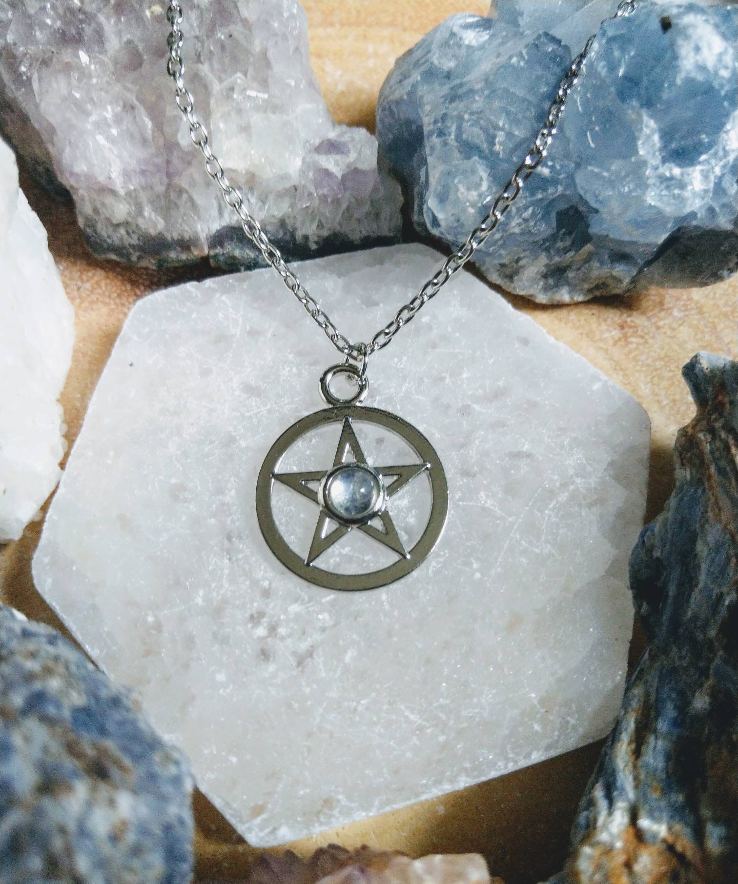 White Rainbow Moonstone Pentagram 