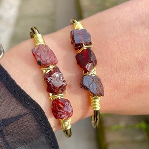 Red garnet cuff bracelet bangle crystal healing natural raw stone jewellery for women root chakra witchy gift for her gemstone jewelry