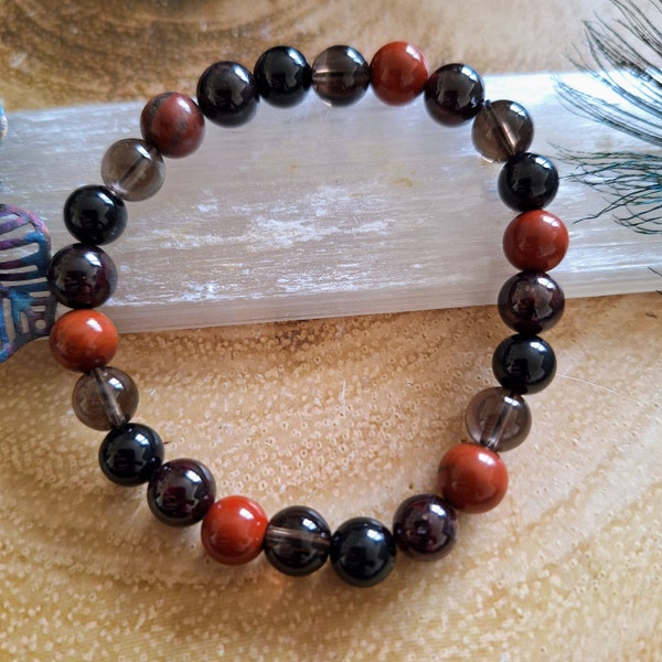 Root Chakra Bracelet crystal healing natural stone with Black Tourmaline, Red Garnet and Bloodstone