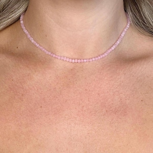 Minimalist Rose Quartz Choker: Faceted Crystal Healing Necklace