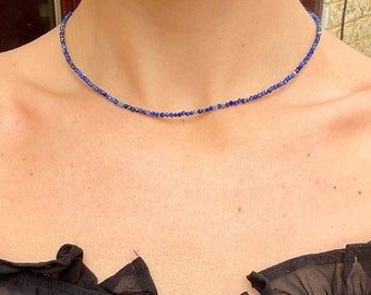 Lapis lazuli choker necklace minimalist crystal healing natural stone