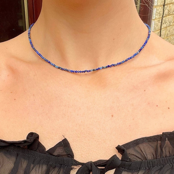 Lapis lazuli choker necklace minimalist crystal healing natural stone