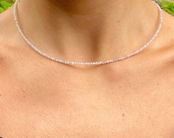 Morganite choker necklace minimalist crystal healing jewellery natural stone Genuine crystal necklace