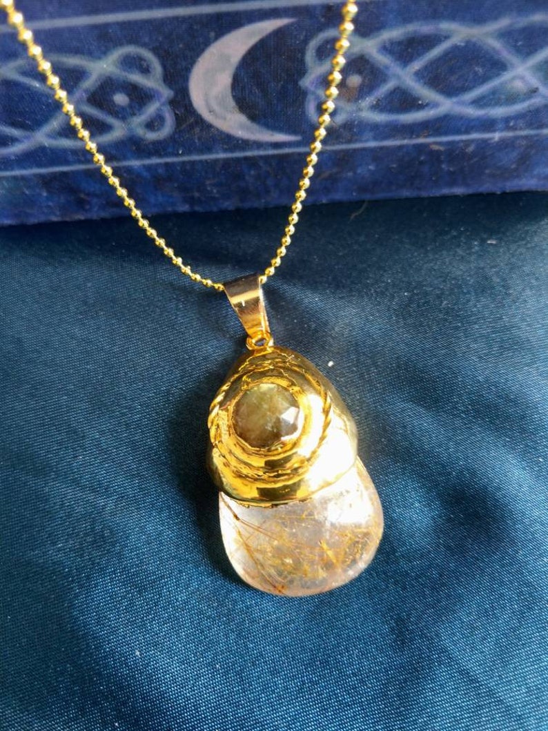 Golden Rutilated quartz and labradorite necklace gift for her jewellery for men witchy jewelry for women image 4