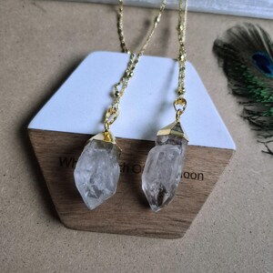 Raw Herkimer Diamond Pendant Necklace: Gold Electroplated Crystal Healing image 3