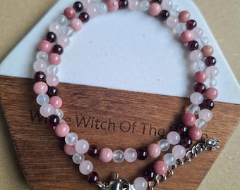 Self Love Crystal Choker or bracelet: Rose Quartz, Rhodonite, Garnet and Moonstone
