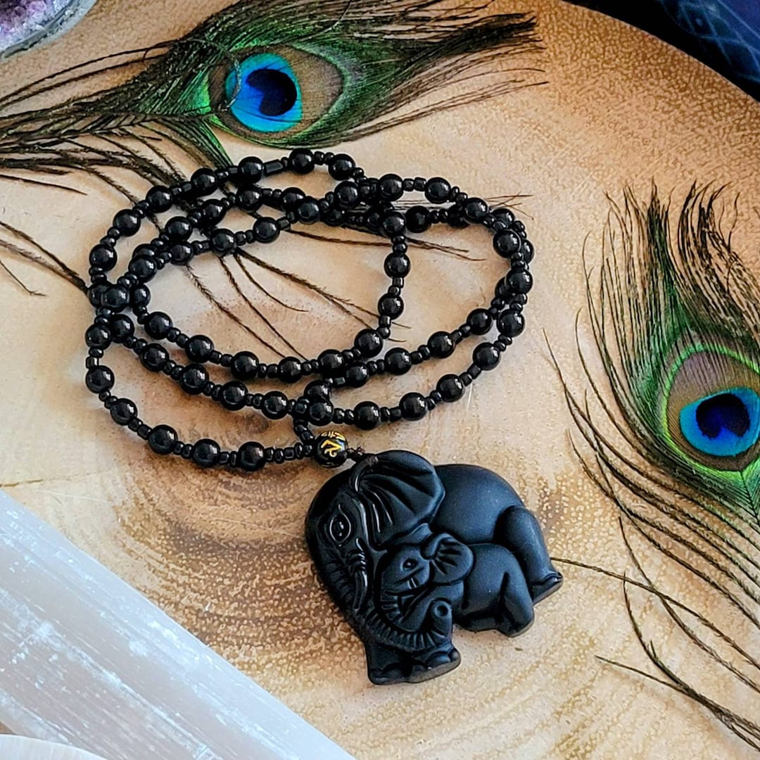 Black Obsidian Adjustable Necklace Elephant Pendant Crystal Healing Protection Amulet Gift for Him or Her Etsy Canada