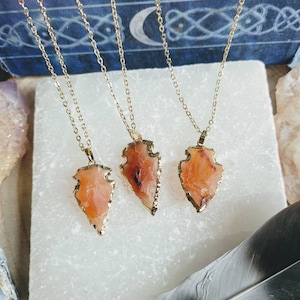 Carnelian arrow head Pendant raw stone - Crystal, Gift, Necklace, Energy