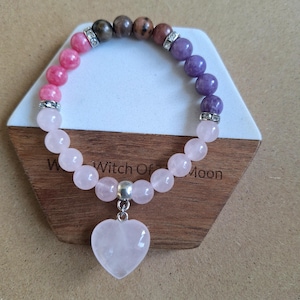Emotional Healing Bracelet – Rose Quartz, Lepidolite, Rhodonite & Thulite – Stress Relief, Self Love Crystal Jewellery