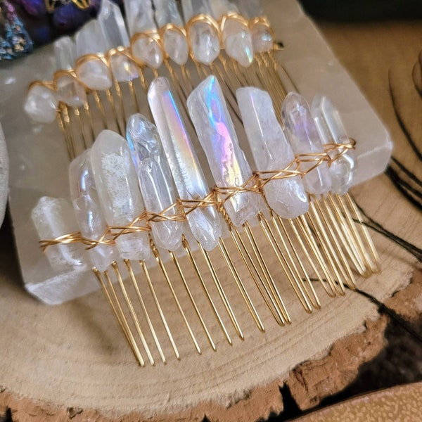 Angel Aura quartz Point hair slide grip comb jewellery witchy hair accessories gift for her