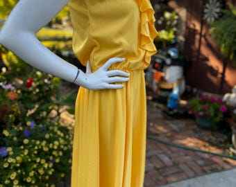 70s Disco Tiki Dream Queen Sunshine Yellow Party Dress
