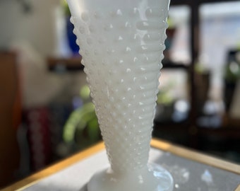 Vintage Hobnail Milk Glass Trumpet Vase Planter