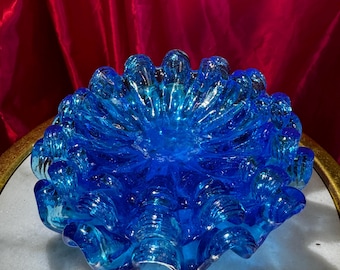 MCM Midcentury Murano Italian Aqua Blue Swung Glass 3 Tray Set