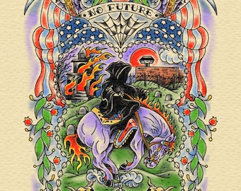 Death Rides a Pale Horse Art Print: Traditional Tattoo Flash, Grim Reaper