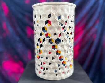 Hexenzsene Geometric Sculpture Vase, Hand-Painted Abstract Vessel