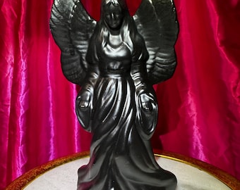 Black Heaven Collection Gothic Maximalist Monochrome Angel of Death Figurine Upcycled Ceramic Sculpture